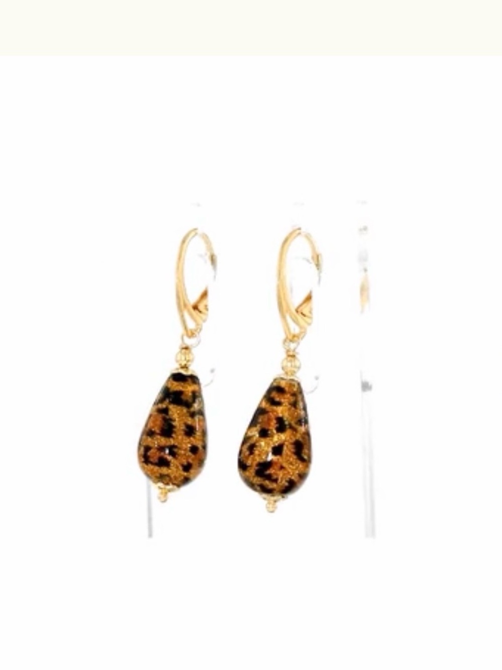 Ross-Simons Gold Leverback Earrings with Leopard-Print Teardrops